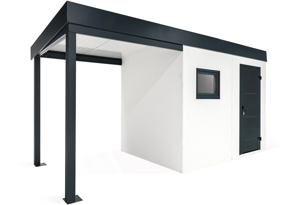 GARDEON® Gartenhaus mit Hörmann-Tür, Fenster und überdachtem Bereich