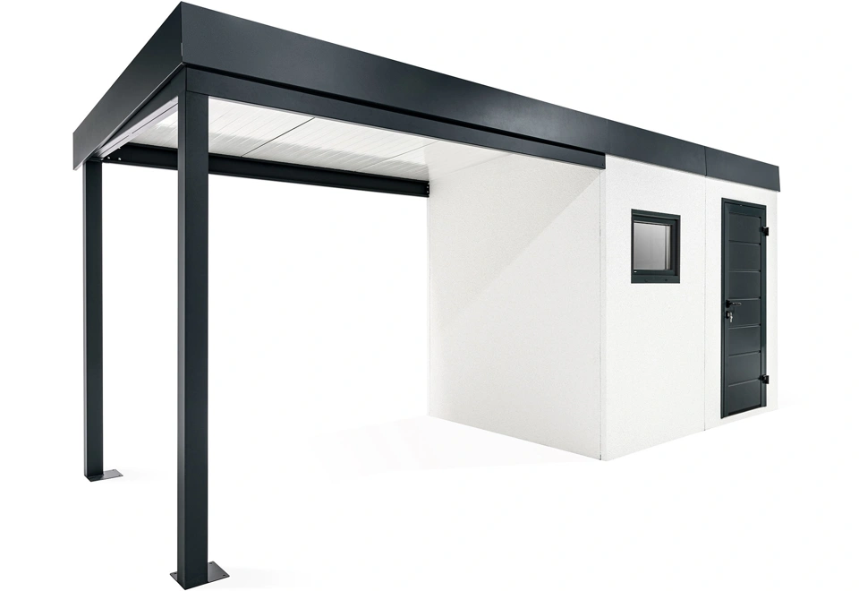 GARDEON® Gartenhaus mit Hörmann-Tür, Fenster und überdachtem Bereich