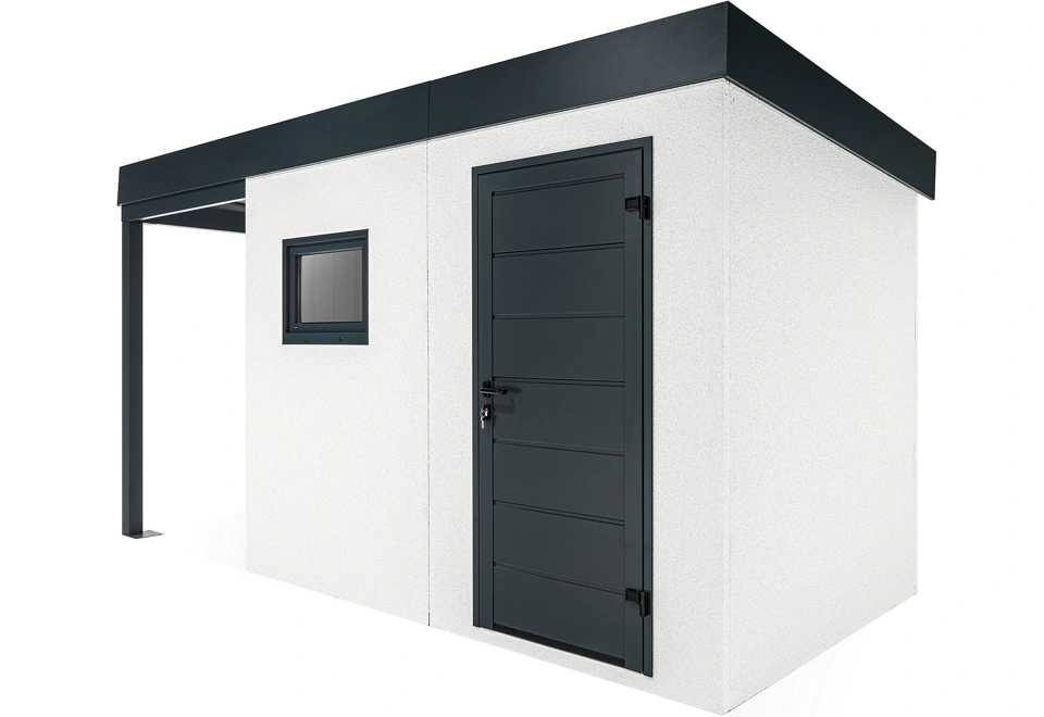GARDEON® Gartenhaus mit Hörmann-Tür, Fenster und überdachtem Bereich