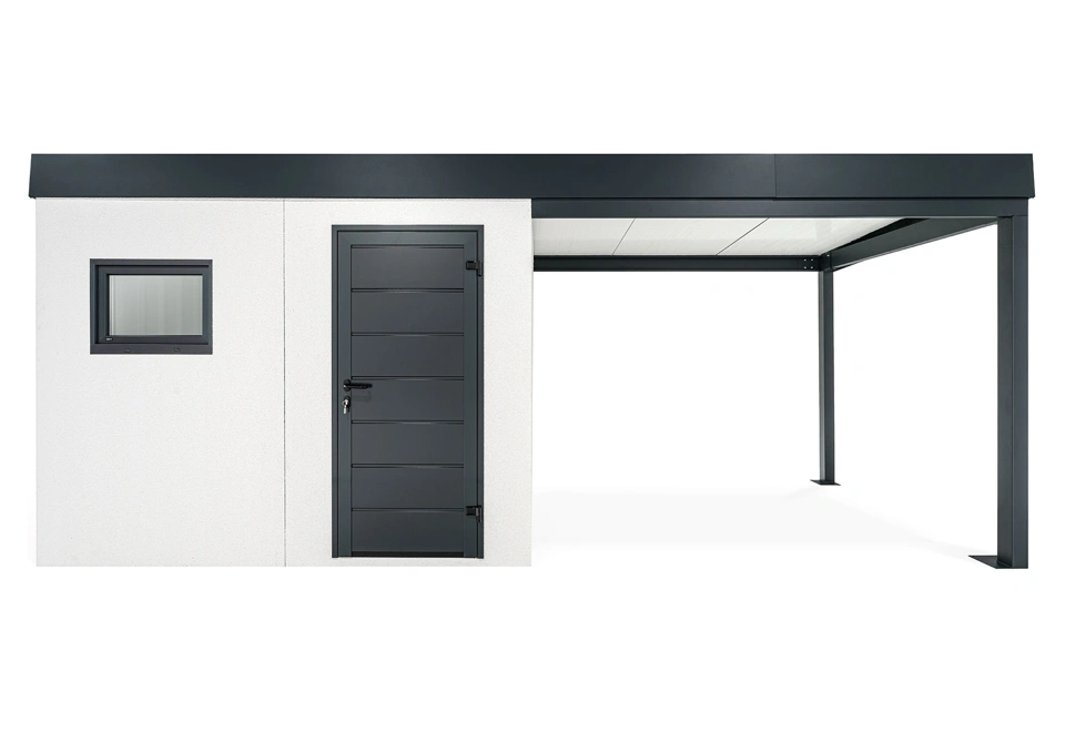GARDEON® Gartenhaus mit Hörmann-Tür, Fenster und überdachtem Bereich