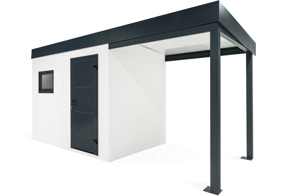 GARDEON® Gartenhaus mit Hörmann-Tür, Fenster und überdachtem Bereich