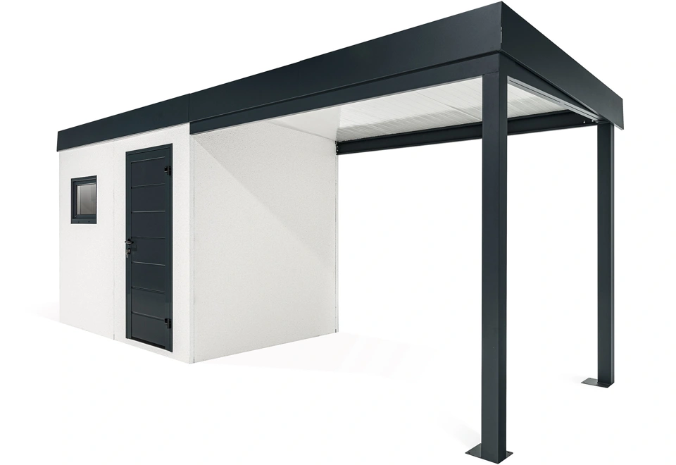 GARDEON® Gartenhaus mit Hörmann-Tür, Fenster und überdachtem Bereich