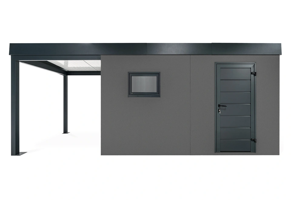 GARDEON® Gartenhaus mit Hörmann-Tür, Fenster und überdachtem Bereich