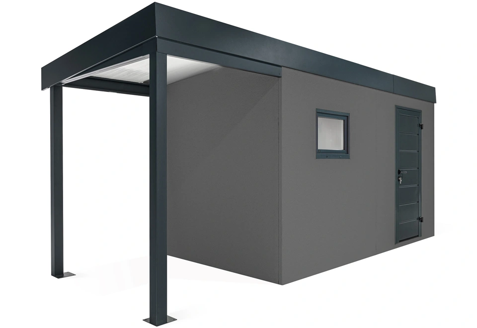 GARDEON® Gartenhaus mit Hörmann-Tür, Fenster und überdachtem Bereich