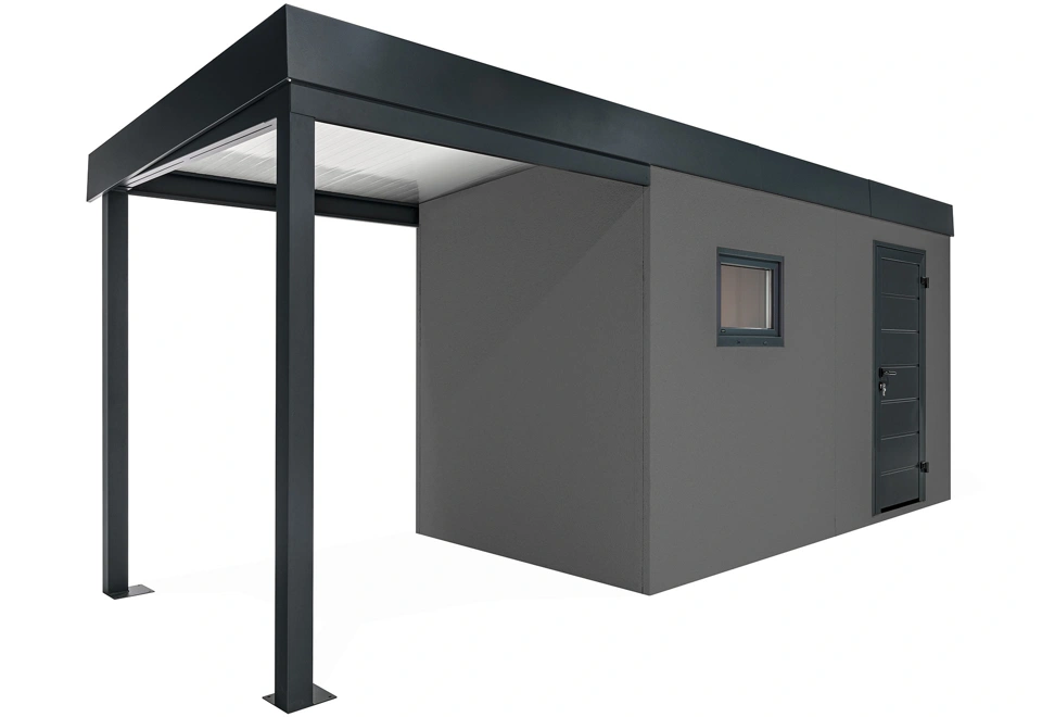 GARDEON® Gartenhaus mit Hörmann-Tür, Fenster und überdachtem Bereich