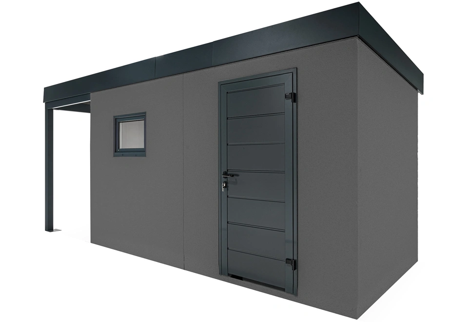 GARDEON® Gartenhaus mit Hörmann-Tür, Fenster und überdachtem Bereich