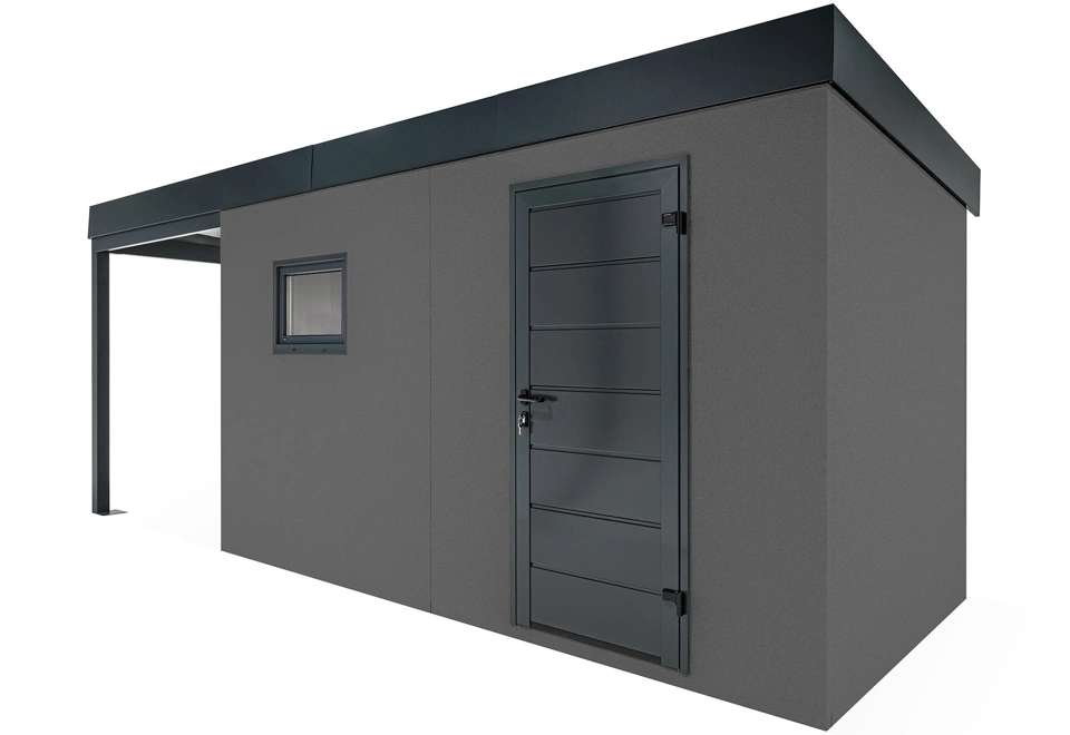 GARDEON® Gartenhaus mit Hörmann-Tür, Fenster und überdachtem Bereich