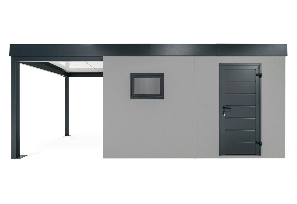 GARDEON® Gartenhaus mit Hörmann-Tür, Fenster und überdachtem Bereich