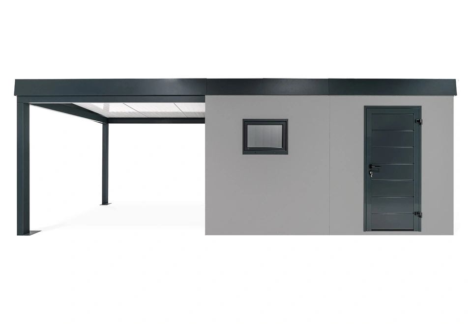 GARDEON® Gartenhaus mit Hörmann-Tür, Fenster und überdachtem Bereich