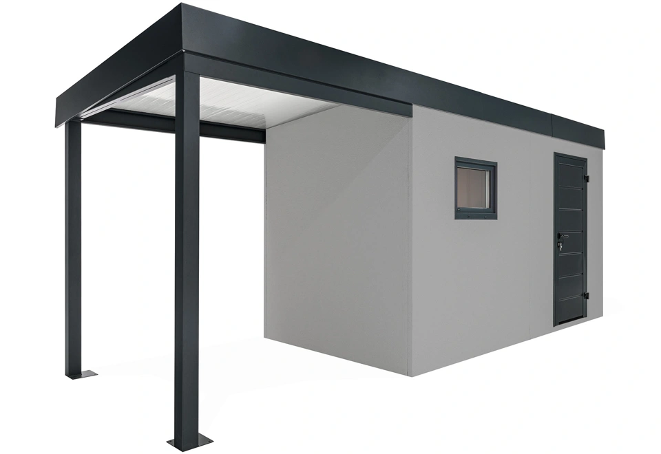 GARDEON® Gartenhaus mit Hörmann-Tür, Fenster und überdachtem Bereich