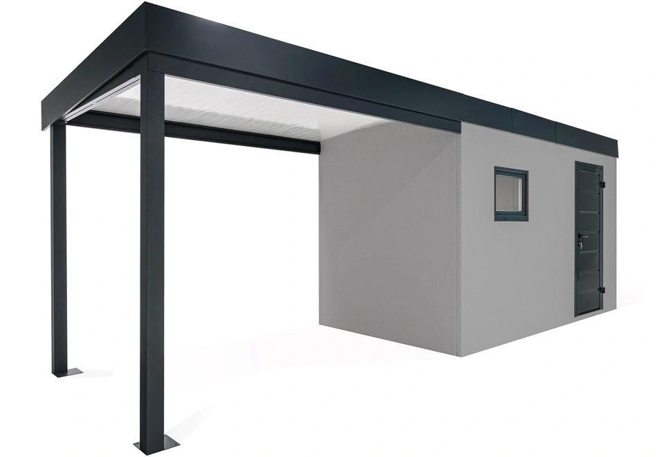 GARDEON® Gartenhaus mit Hörmann-Tür, Fenster und überdachtem Bereich