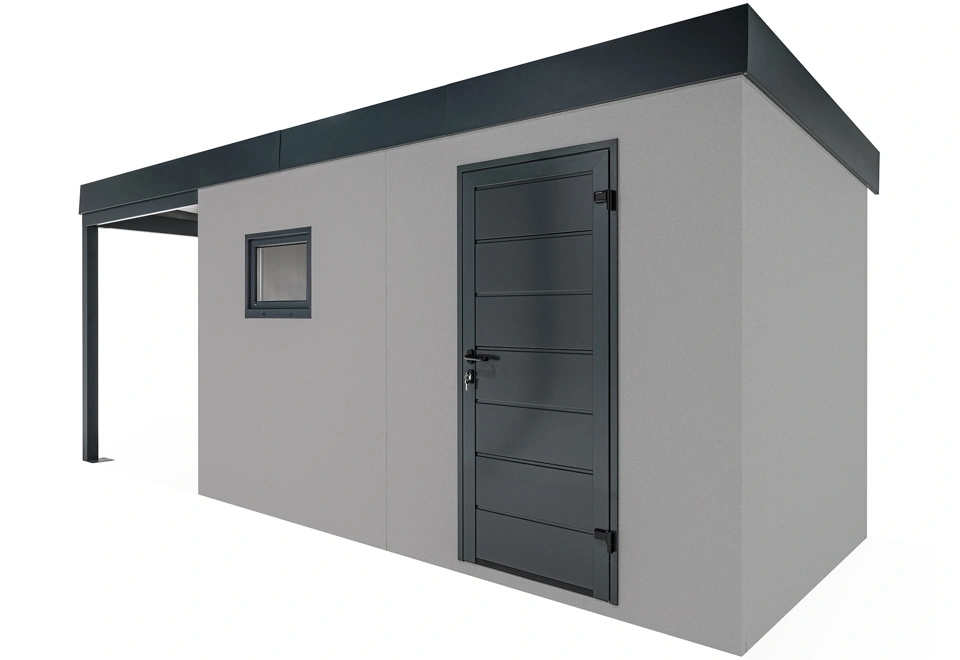 GARDEON® Gartenhaus mit Hörmann-Tür, Fenster und überdachtem Bereich
