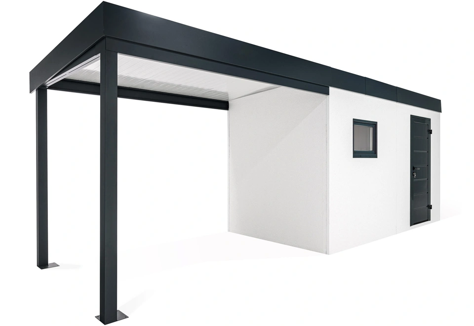 GARDEON® Gartenhaus mit Hörmann-Tür, Fenster und überdachtem Bereich