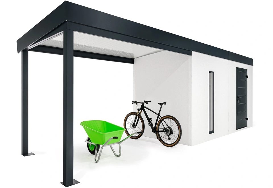 GARDEON® Gartenhaus mit Hörmann-Tür, Lichtband und überdachtem Bereich