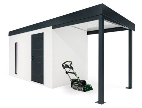 GARDEON® Gartenhaus mit Hörmann-Tür, Lichtband und überdachtem Bereich
