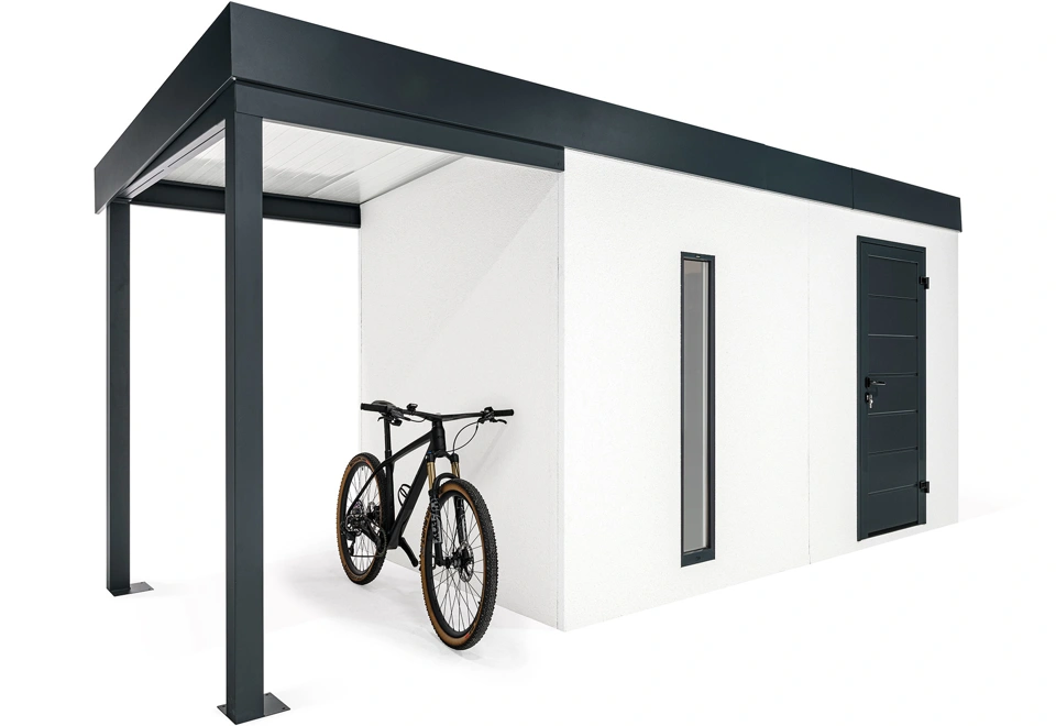 GARDEON® Gartenhaus mit Hörmann-Tür, Lichtband und überdachtem Bereich