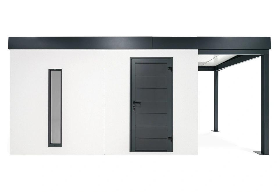 GARDEON® Gartenhaus mit Hörmann-Tür, Lichtband und überdachtem Bereich