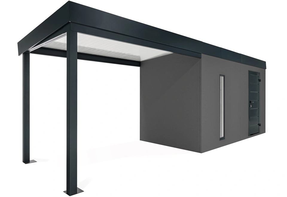 GARDEON® Gartenhaus mit Hörmann-Tür, Lichtband und überdachtem Bereich