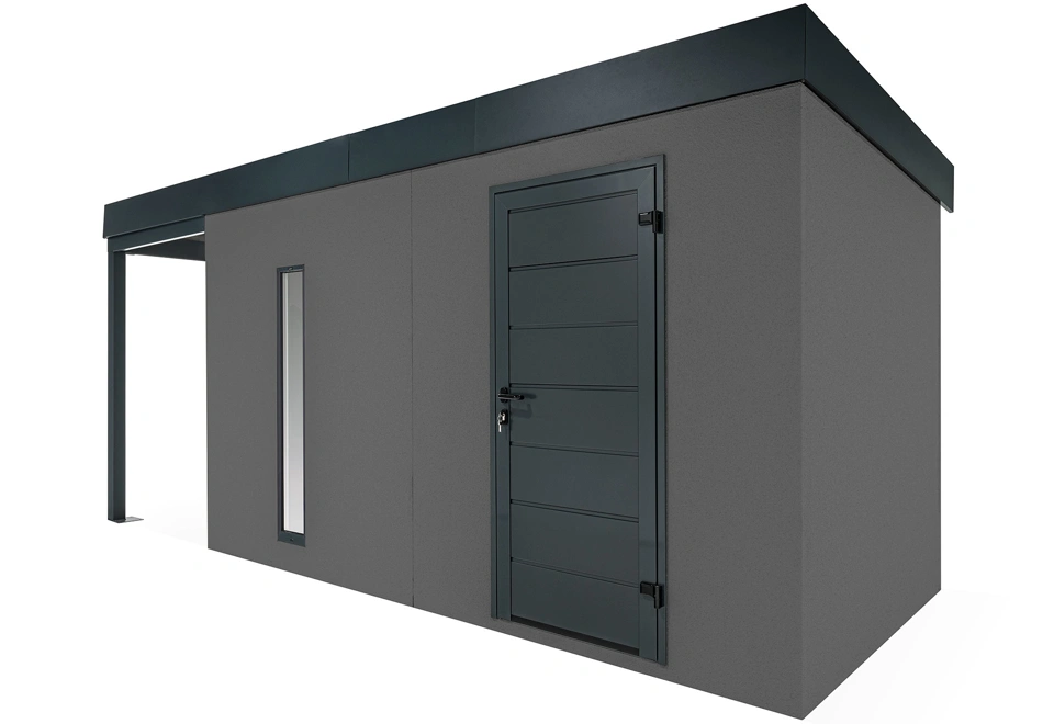 GARDEON® Gartenhaus mit Hörmann-Tür, Lichtband und überdachtem Bereich