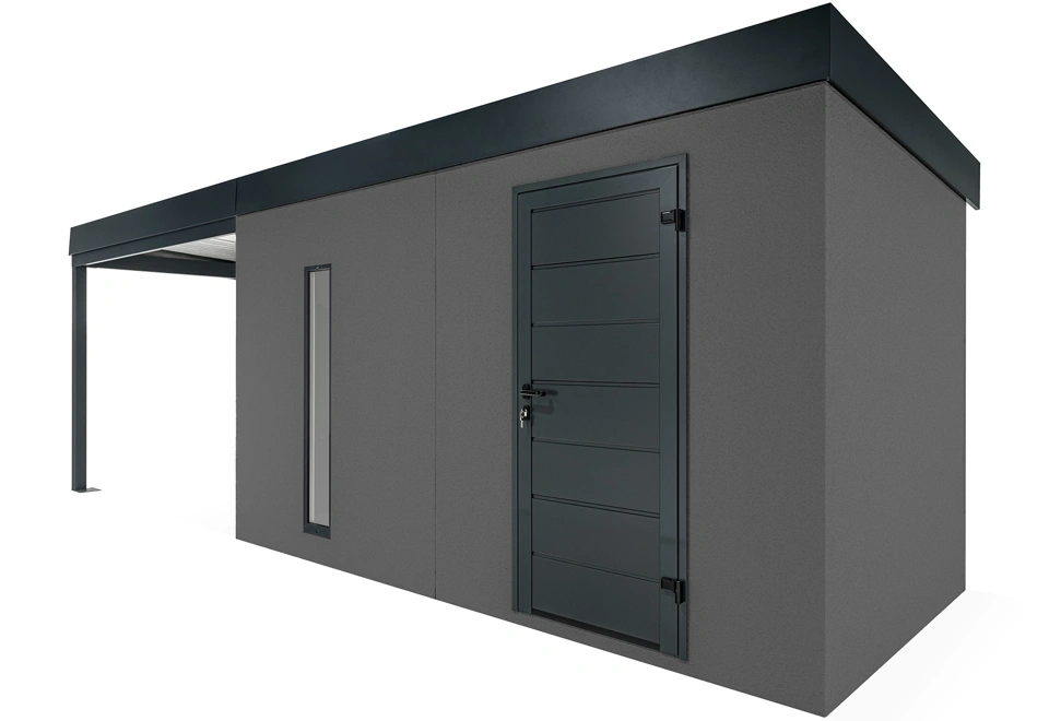 GARDEON® Gartenhaus mit Hörmann-Tür, Lichtband und überdachtem Bereich