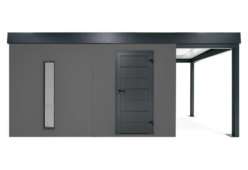 GARDEON® Gartenhaus mit Hörmann-Tür, Lichtband und überdachtem Bereich