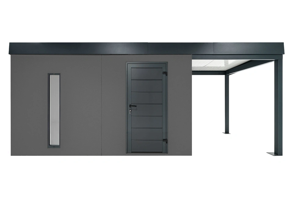 GARDEON® Gartenhaus mit Hörmann-Tür, Lichtband und überdachtem Bereich