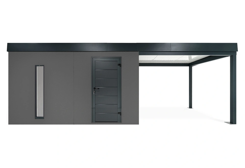 GARDEON® Gartenhaus mit Hörmann-Tür, Lichtband und überdachtem Bereich