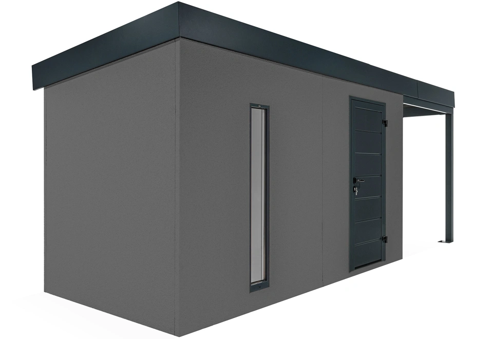 GARDEON® Gartenhaus mit Hörmann-Tür, Lichtband und überdachtem Bereich
