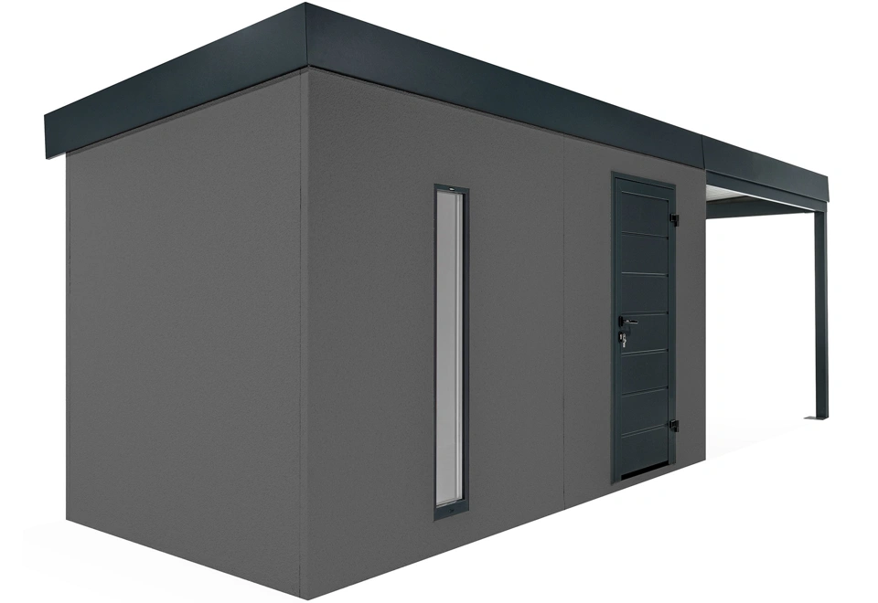 GARDEON® Gartenhaus mit Hörmann-Tür, Lichtband und überdachtem Bereich