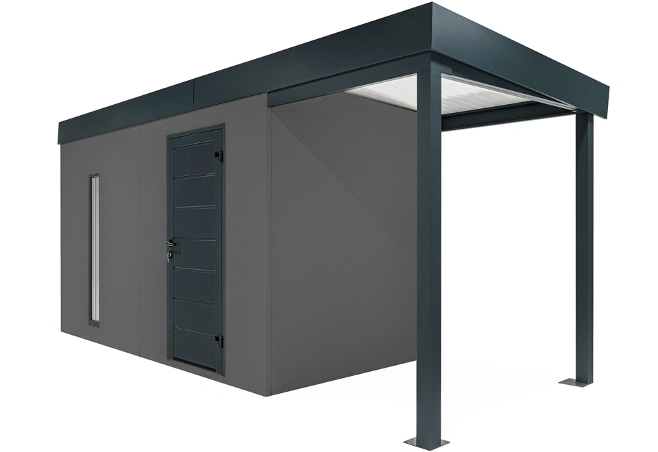 GARDEON® Gartenhaus mit Hörmann-Tür, Lichtband und überdachtem Bereich
