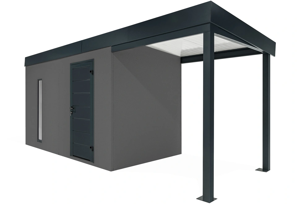 GARDEON® Gartenhaus mit Hörmann-Tür, Lichtband und überdachtem Bereich