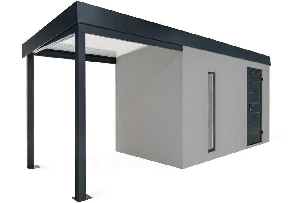 GARDEON® Gartenhaus mit Hörmann-Tür, Lichtband und überdachtem Bereich