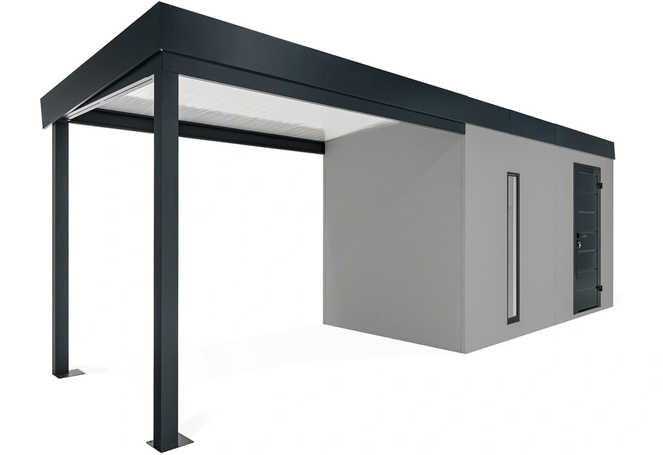 GARDEON® Gartenhaus mit Hörmann-Tür, Lichtband und überdachtem Bereich