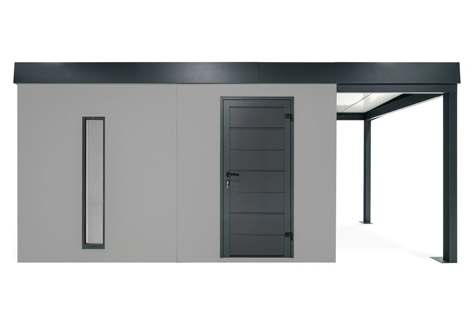 GARDEON® Gartenhaus mit Hörmann-Tür, Lichtband und überdachtem Bereich