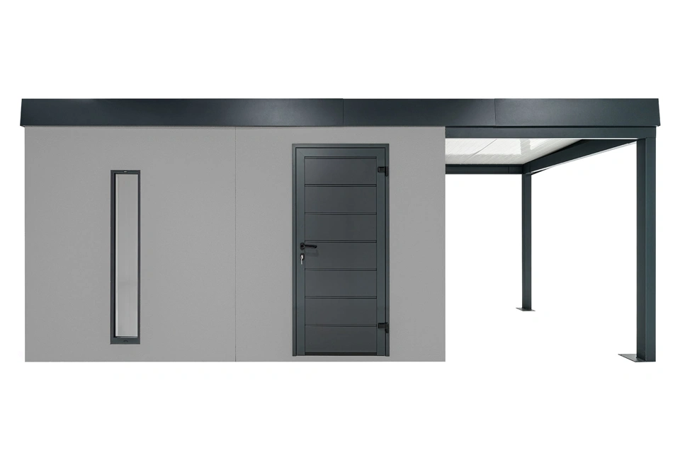 GARDEON® Gartenhaus mit Hörmann-Tür, Lichtband und überdachtem Bereich