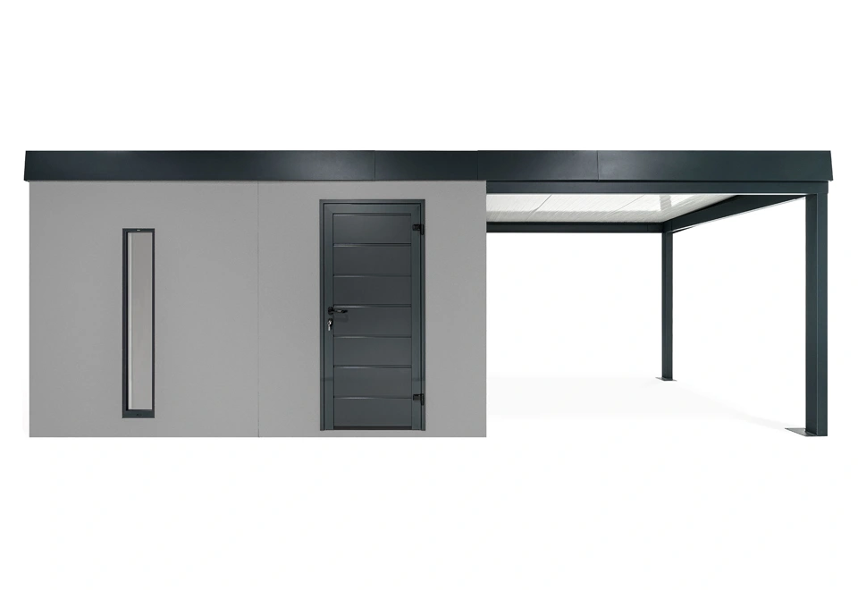 GARDEON® Gartenhaus mit Hörmann-Tür, Lichtband und überdachtem Bereich