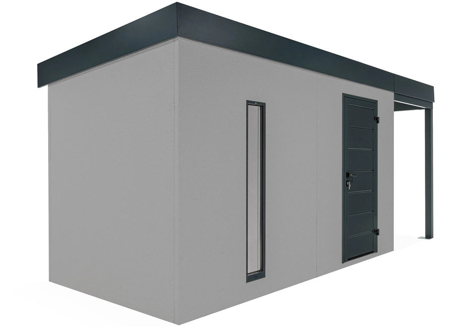 GARDEON® Gartenhaus mit Hörmann-Tür, Lichtband und überdachtem Bereich