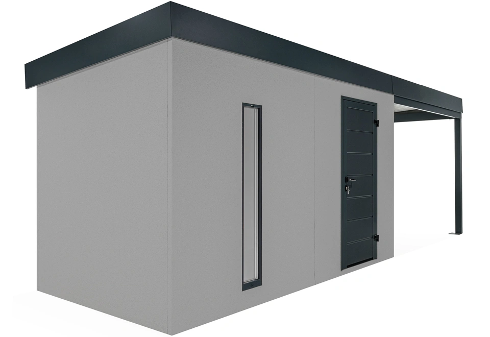 GARDEON® Gartenhaus mit Hörmann-Tür, Lichtband und überdachtem Bereich