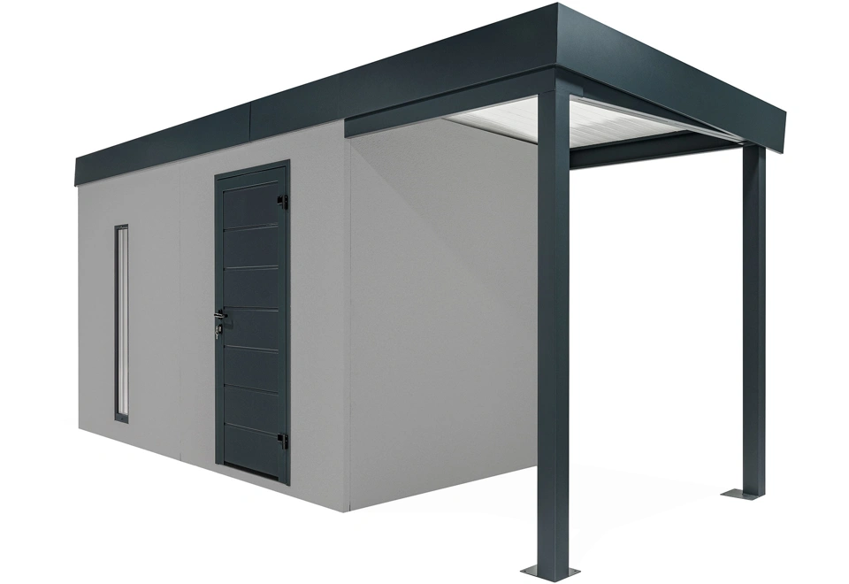 GARDEON® Gartenhaus mit Hörmann-Tür, Lichtband und überdachtem Bereich