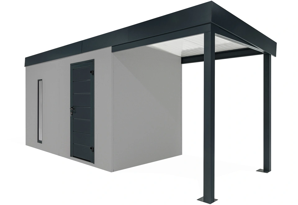 GARDEON® Gartenhaus mit Hörmann-Tür, Lichtband und überdachtem Bereich