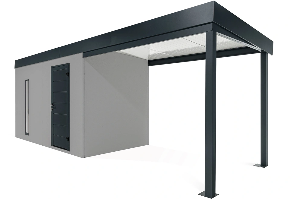 GARDEON® Gartenhaus mit Hörmann-Tür, Lichtband und überdachtem Bereich