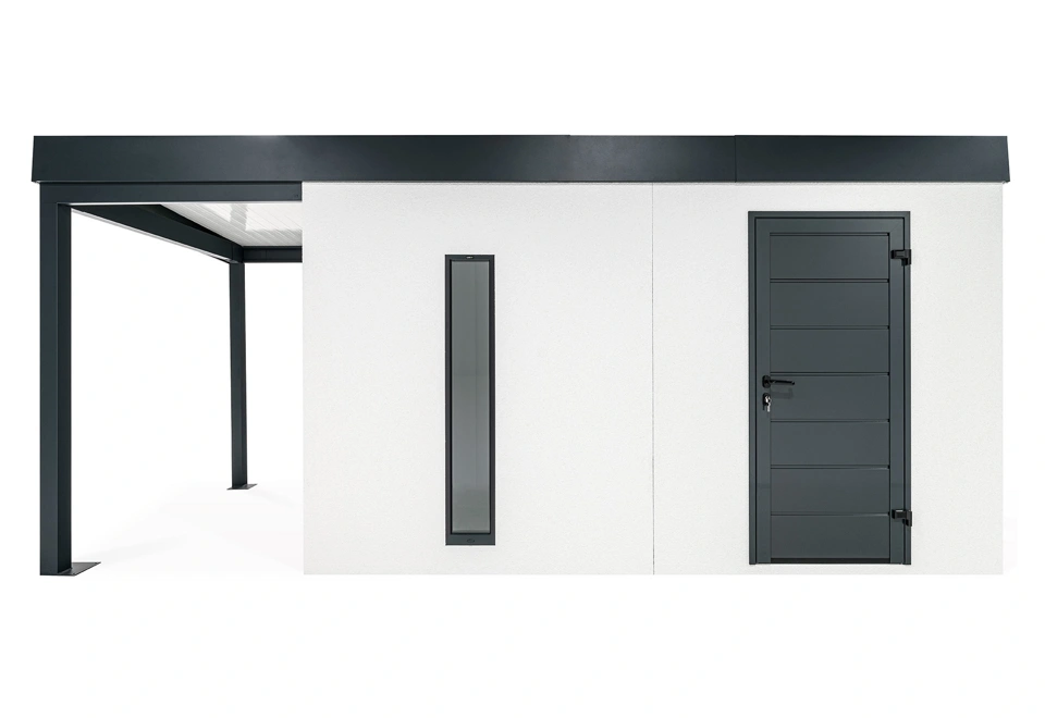 GARDEON® Gartenhaus mit Hörmann-Tür, Lichtband und überdachtem Bereich