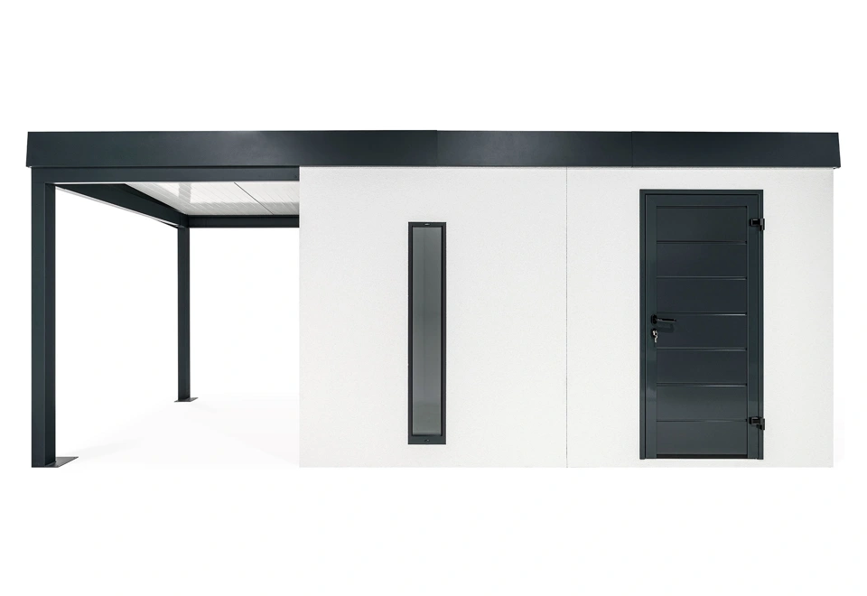 GARDEON® Gartenhaus mit Hörmann-Tür, Lichtband und überdachtem Bereich