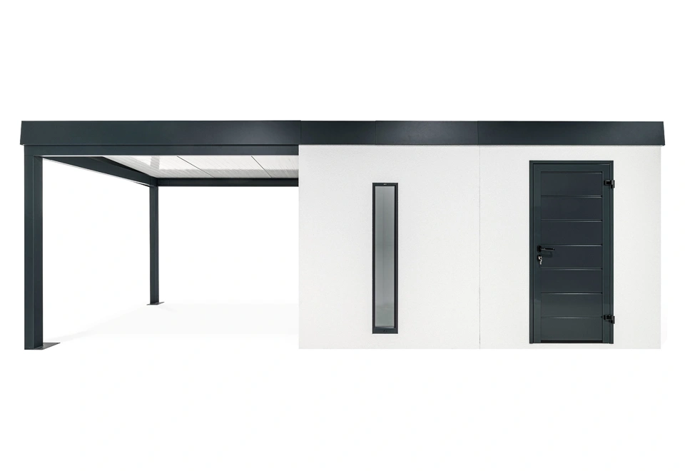 GARDEON® Gartenhaus mit Hörmann-Tür, Lichtband und überdachtem Bereich