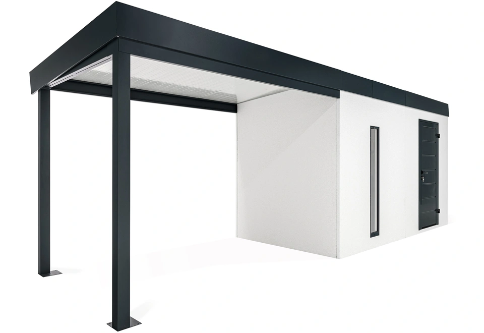 GARDEON® Gartenhaus mit Hörmann-Tür, Lichtband und überdachtem Bereich