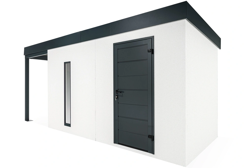 GARDEON® Gartenhaus mit Hörmann-Tür, Lichtband und überdachtem Bereich