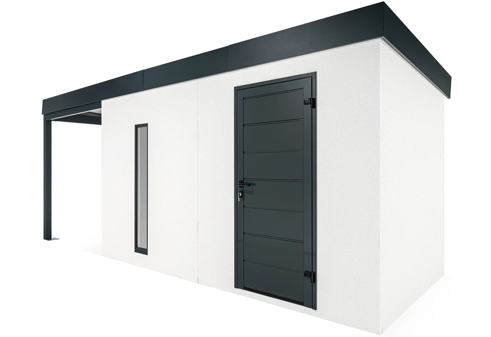 GARDEON® Gartenhaus mit Hörmann-Tür, Lichtband und überdachtem Bereich