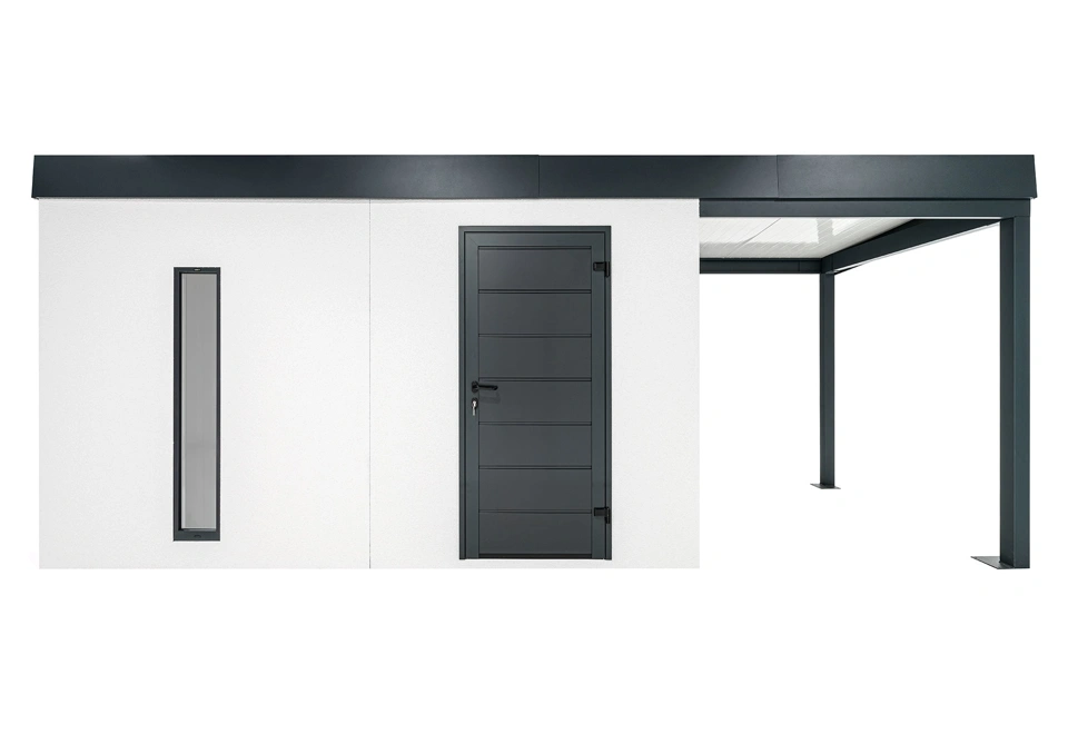 GARDEON® Gartenhaus mit Hörmann-Tür, Lichtband und überdachtem Bereich