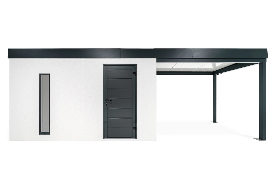 GARDEON® Gartenhaus mit Hörmann-Tür, Lichtband und überdachtem Bereich