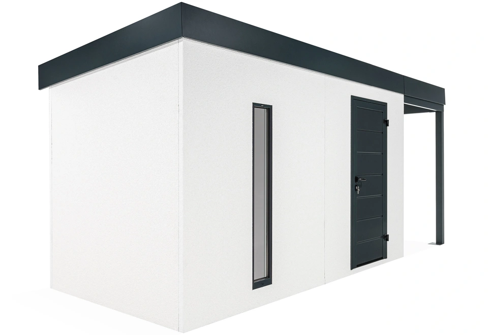 GARDEON® Gartenhaus mit Hörmann-Tür, Lichtband und überdachtem Bereich